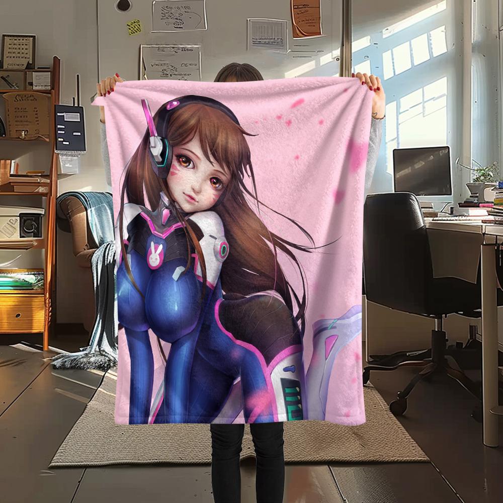 Фланелевое одеяло с принтом D.Va, Высококачественное, Удобное для всех сезонов, Декор для дома, Тепло и уют