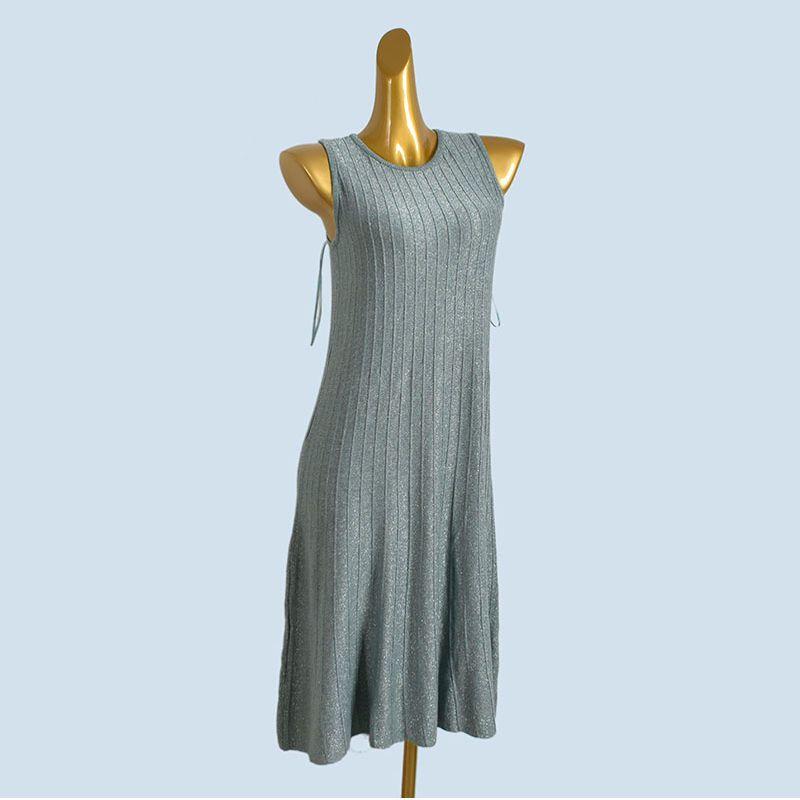 Foreign Trade Order French Style Round Neck Sleeveless Knitted Loose Dress Women Summer New Slim Fit Slimming Bright Silk A Word Long Dress