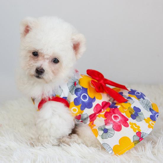 Summer Floral Print Small Dress Lovely Medium Dogs Sleeveless Foreleg Bowknot Decor Holiday Pet Outfit