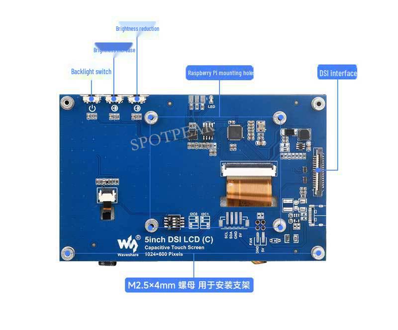 5-дюймовый сенсорный дисплей Raspberry Pi MIPI DSI, 1024x600