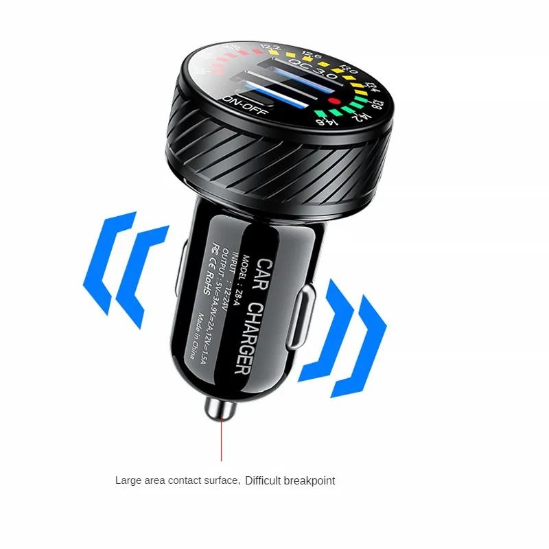 12 24V Dual USB Car Charger QC 3.0 Waterproof 18W Fast Charging Marquee Light LED Voltmeter ON OFF Switch Car-charger Adapter