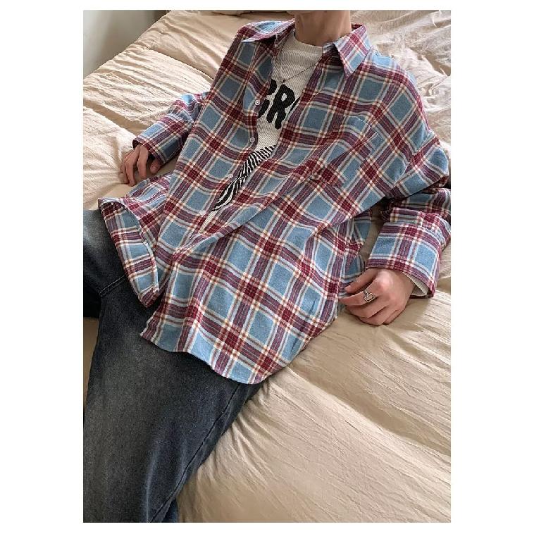 Plaid Long-Sleeved Shirt Men's Spring New Japanese-Style Retro High-Grade Fashion Brand Loose Casual Shirt Coat