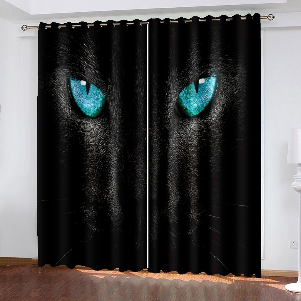 3D Custom Printed Black Cat Eyes Kids Children's Shading Blackout Curtain for Bedroom Living Room Hook Decorative