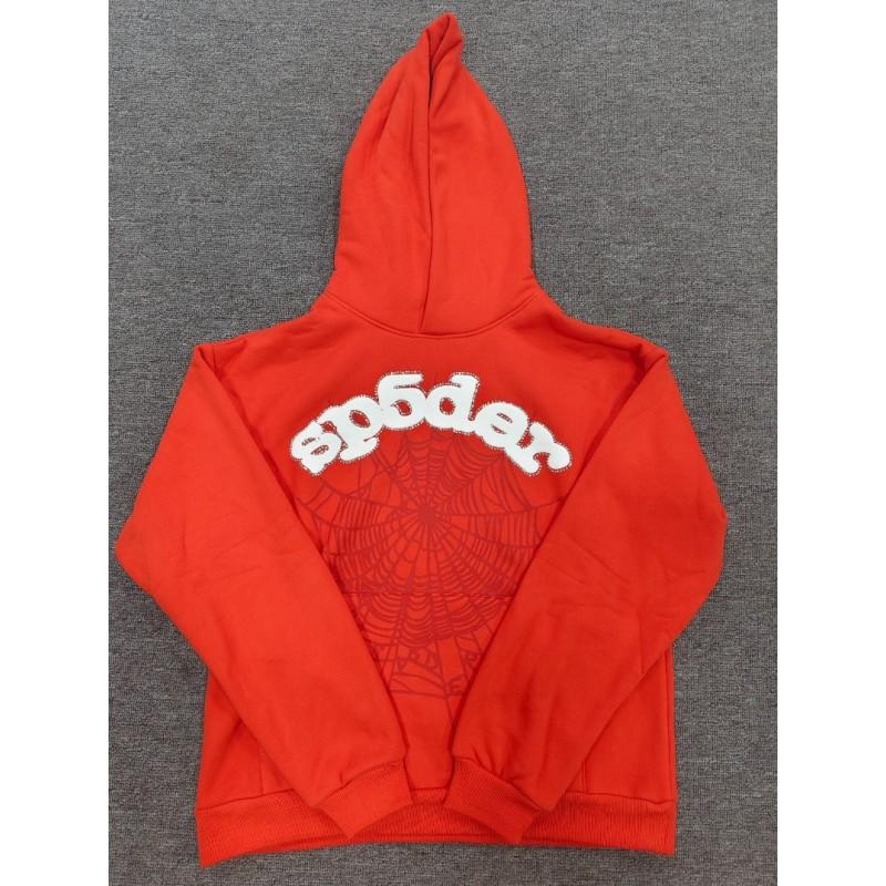 Sp5der Hoodie Oversized Thick Fleece Sweatshirt With Foil Print Spiderweb Design Men Winter Casual Wear