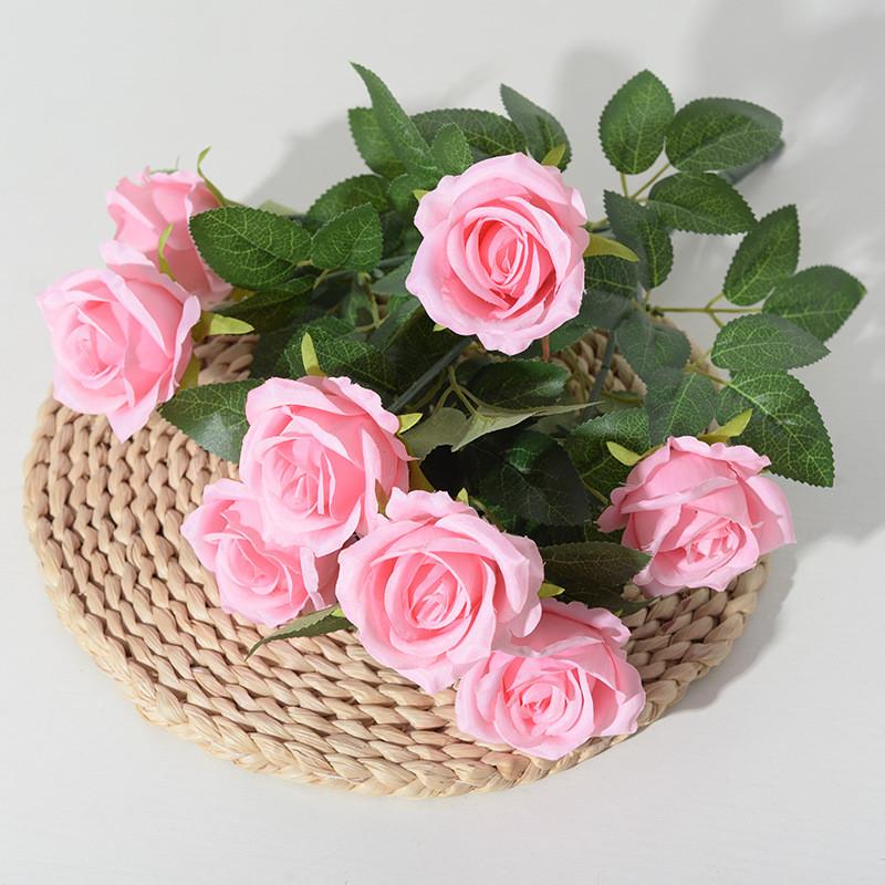 Artificial Ninehead Rose Bouquet Wedding Decor Silk Flowers For Home And Event Use