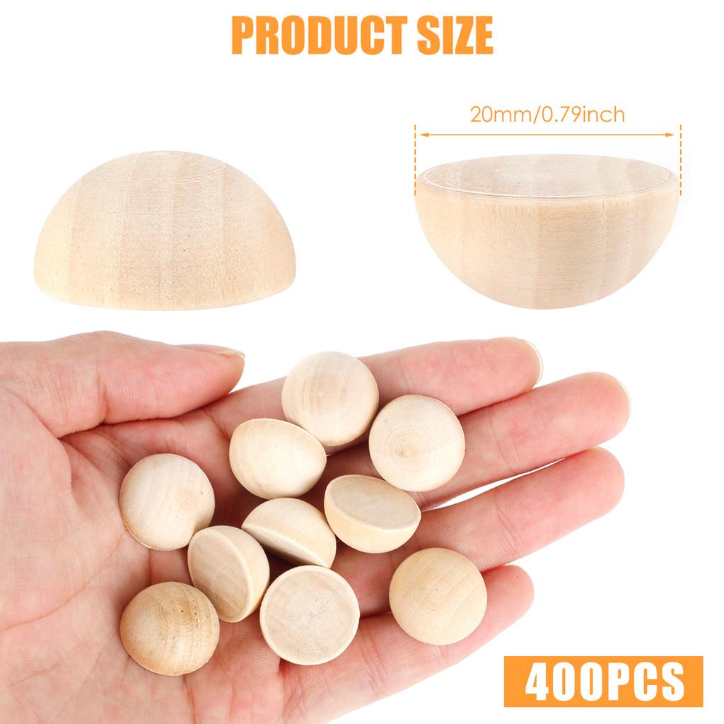 100/400 Pcs Half Wooden Beads 20 mm Mini Split Wood Balls Unfinished Half Round Wood Beads Hemisphere Wood Crafts Ball for Craft
