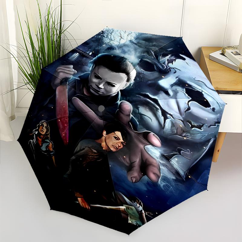 The Revenge of Michael Myers Print Automatic Umbrella, 8 Rib Iron Frame, Plastic Handle, Suitable for Outdoor Travel &Daily , Ideal Gift