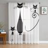 Black Cat Animal White Chiffon Sheer Curtains for Living Room Bedroom Home Decoration Window Voiles Tulle Drapes Curtain