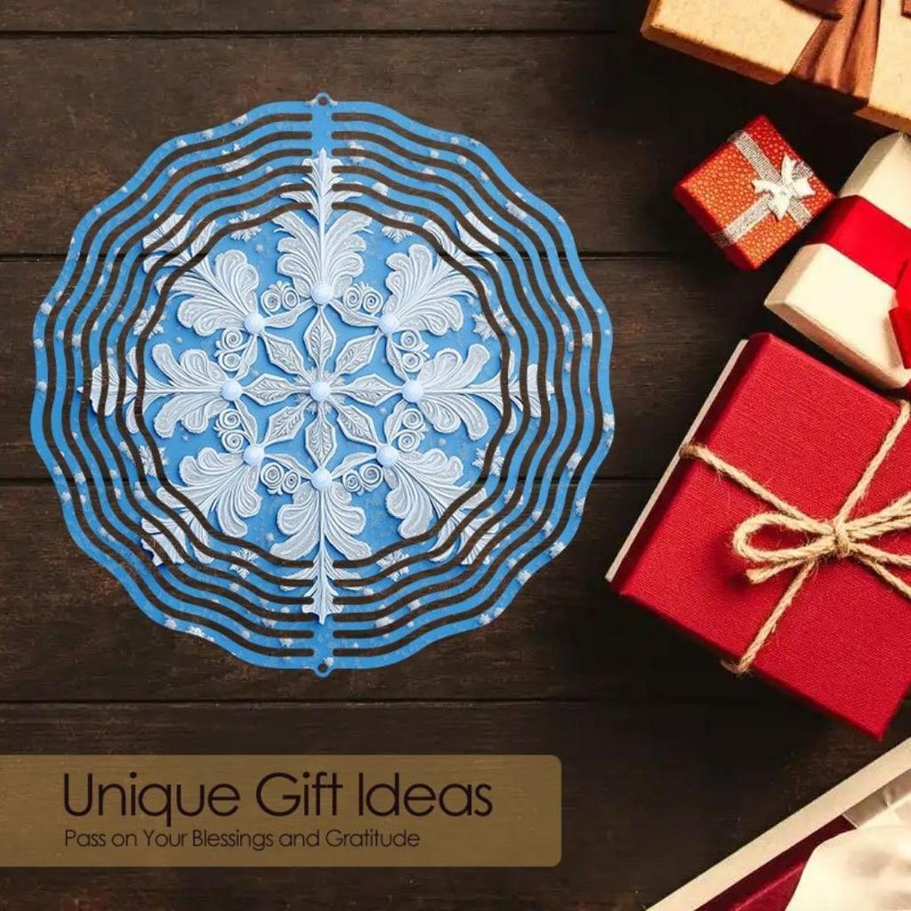 Unique Mandala Wind Chime with Snowflake Pattern Metal Windmill, Dynamic Sculpture Suitable for Garden Patio Hanging Decor, Durable Outdoor Artwork