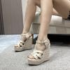 Fashion Women Sandals 2024 Summer Foreign Trade Weave Slope Heel Thick Bottom Sandals Braided Bohemian Shoes Zapatos Para Mujeres
