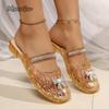 Fashion Low Heel Hollow Crystal Shoes for Women Pvc Slides Women's Beach Slippers Summer Footwear Large Size37 41 Zapatos De Mujer