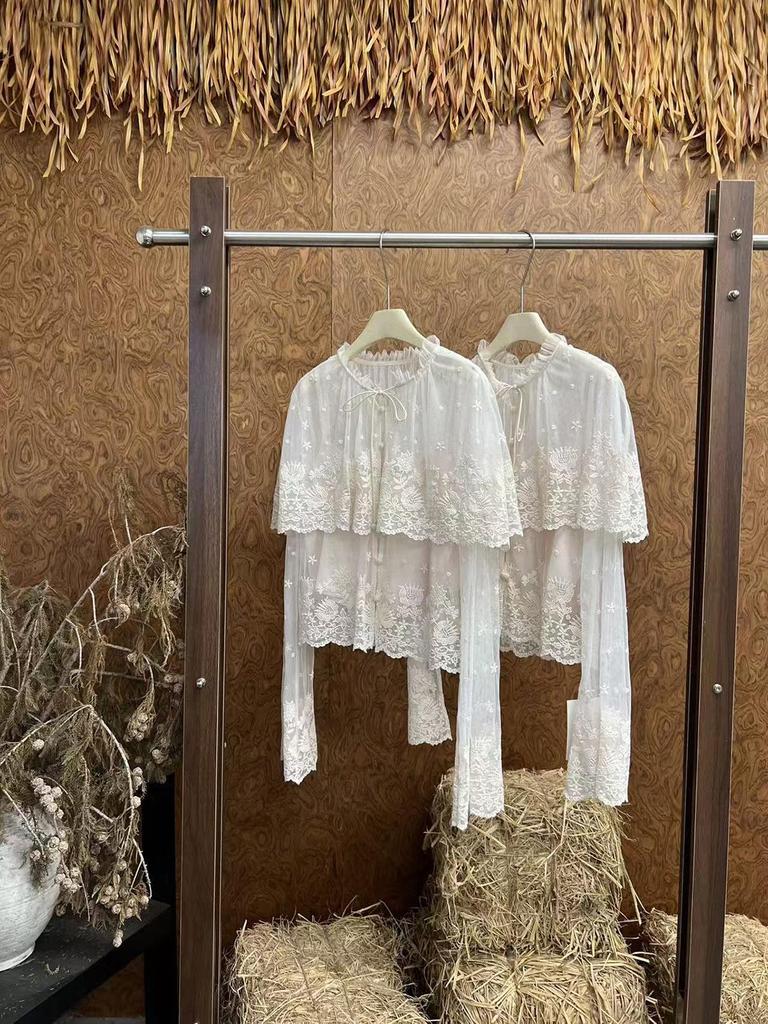 SE Дизайнерская кружевная рубашка Весна 26: Двухслойный, прозрачный, с цветочной вышивкой, кардиган-накидка