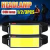 Горячий светодиодный фонарик COB Headlight с 3 режимами света, перезаряжаемый через USB, встроенный налобный фонарь емкостью 1200 мАч для походов и кемпинга