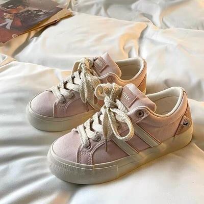 Американские ретро-холщовые туфли женские универсальные повседневные туфли весна 2025 новые розовые туфли для доски нишевый дизайн белые туфли