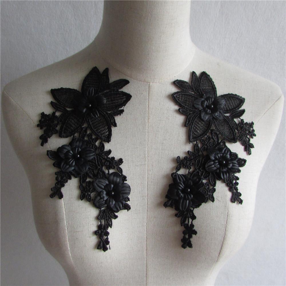 Black And White I Polyester Embroidery Hollow Pair Of Flower Beads Drilling Sewing Lace Diy Collar Decorative Clothing Accessories