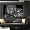 Wild Animal Lion Tiger Canvas Painting Black White Posters and Prints Wall Art Pictures for Living Room Home Decor No Frame