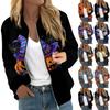 Women's Fashionable Casual Long Sleeve  Print Round Neck Zipper Jacket