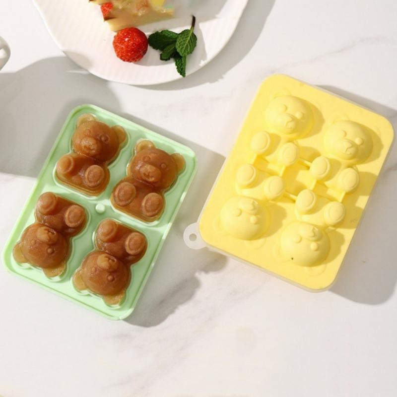 Форма для изготовления кубиков льда в виде плюшевого мишки 3D с силиконовой воронкой, 4 полости, поддоны для кубиков льда в виде медведя для виски, вина, коктейля, ледяного шара