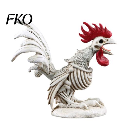 Unique Halloween Party Props Skeleton Rooster, Lifelike Chicken Decoration, Spooky Animal Artistic Resin Craft Bone Statue for Desktop Yard