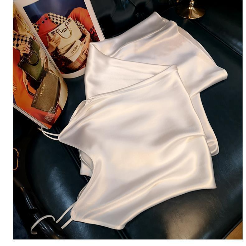 032 Женское платье-трапеция большого размера из атласа с подтяжками - Летний французский стиль