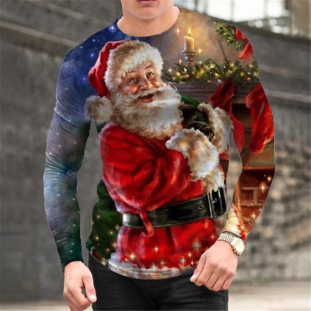 Новая мужская модная футболка с длинным рукавом и коротким рукавом с коротким рукавом, новогодняя, ​​рождественская, креативная индивидуальная футболка, свободный повседневный топ больших размеров