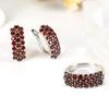Natural Garnet Jewelry Sets Kits 925 Sterling Silver Clasp Earrings Ring Three Rows Gemstone for Women Birthday Gift 2022