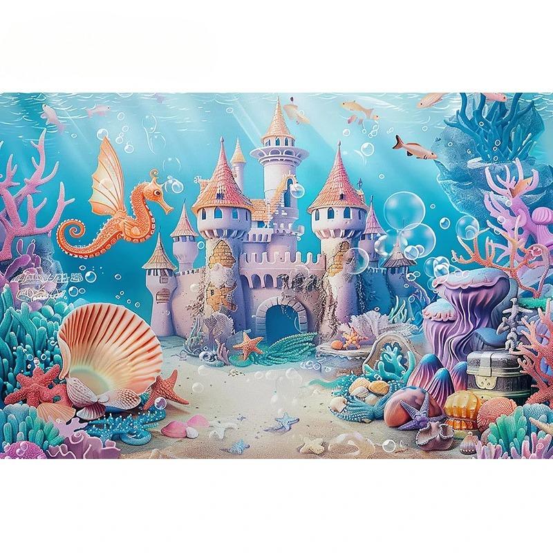 Underwater World Backdrop Summer Mermaid Ocean Castle Kid Birthday Party Cake Smash Decor Banner Photography Background