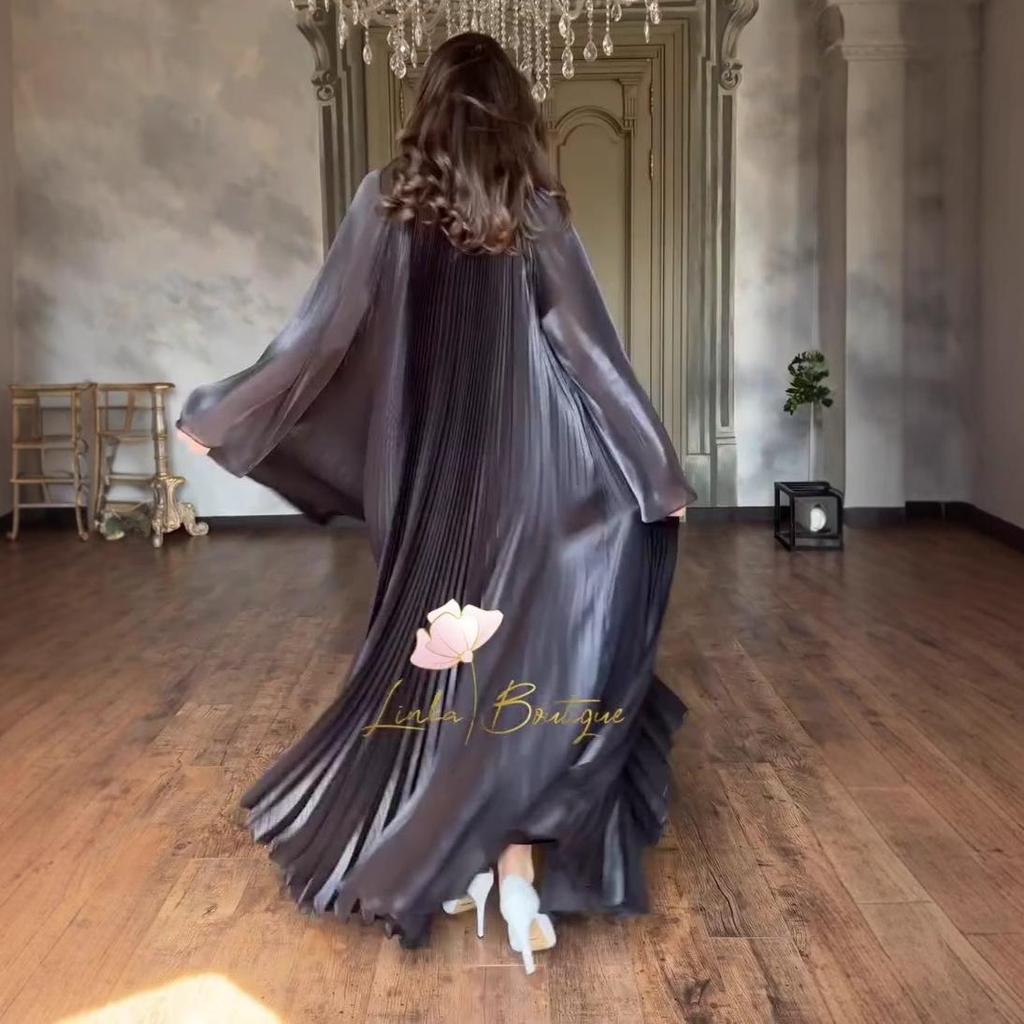 Женское платье-халат с длинным рукавом «летучая мышь», плиссированное, с круглым вырезом, осень 2025