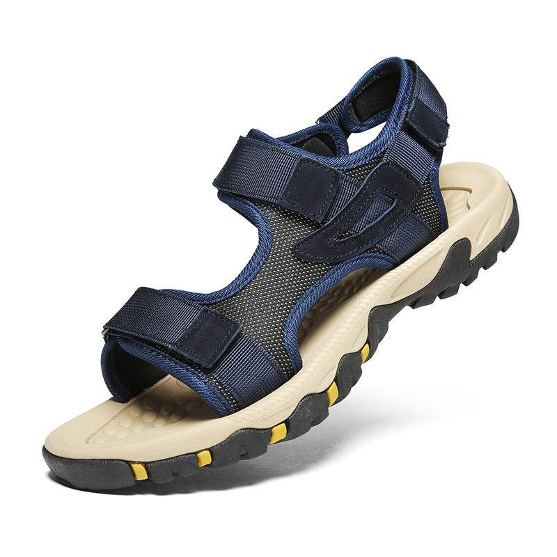 Мужские кожаные сандалии на липучке, пляжная обувь