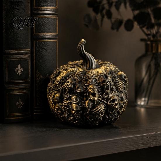 Durable Festival Display Items 3D Printed Halloween Skull Pumpkin Decorations, Skeleton Head Desktop Ornament, Sturdy PLA Cemetery Statues Table