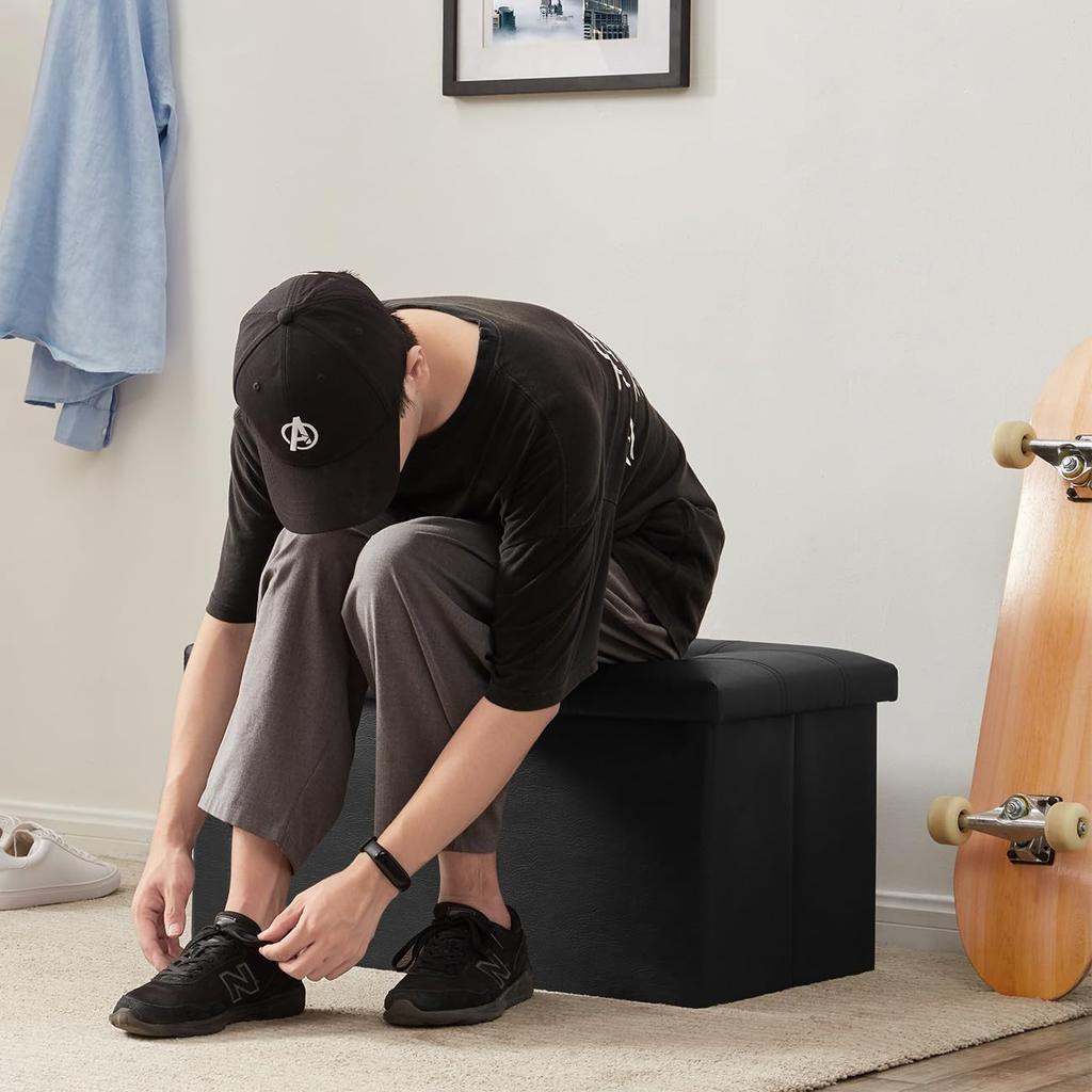 YOUDENOVA Storage Ottoman Storage Step Suitable for Living PU Load Capacity 160kg Stool, Folding, Two-Seater, Storage, Chair, Footrest, Stool,