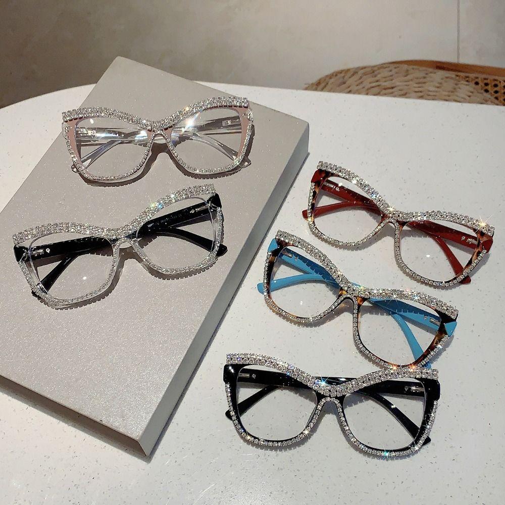 Fashion Anti-Blue Light Glasses Luxury Large Frame Eyewear Convenient Rhinestone Glasses Selfie