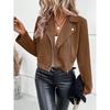 Autumn and Winter New European and American Suit Collar Fashion Zip-up Pink Jacket Long Sleeve Short Outerwear Deerskin Velvet Top 6 Colors