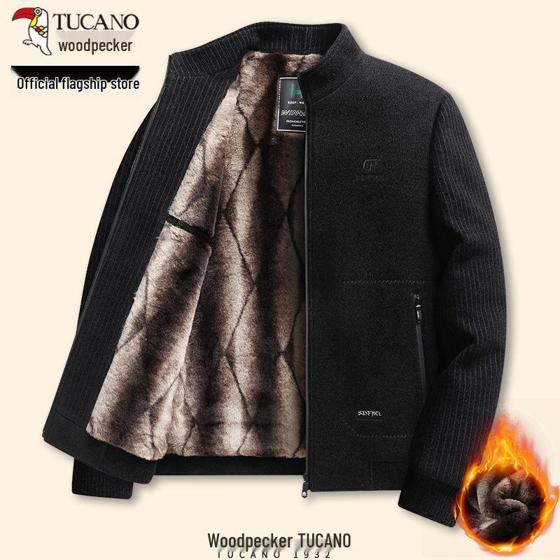 Мужское шерстяное пальто с флисовой подкладкой Woodpecker - Отложной воротник