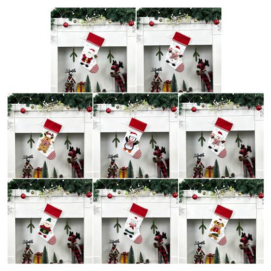3D Christmas Stocking Santa Snowman Reindeer Cat Dog Pattern Traditional Holiday Hanging Stocking Fireplace Decor