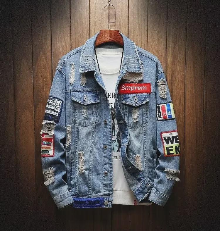 Men's Japanese Retro Embroidered Denim Jacket - Trendy Street Style for Spring and Autumn