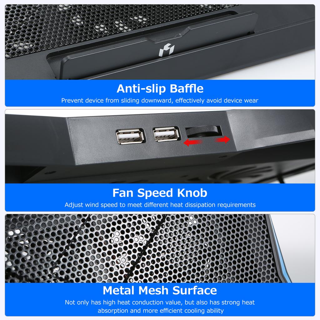 Складной кулер для ноутбука Охлаждающая подставка для ноутбука с 6 вентиляторами, низкий уровень шума, 6-уровневая регулировка высоты, двойной USB