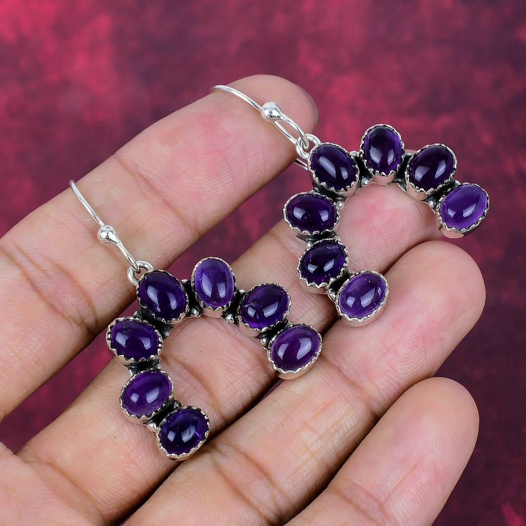 Серьги с аметистом, серьги ручной работы из цельного стерлингового серебра 925 пробы с драгоценным камнем, ювелирное изделие, подарок для сестры