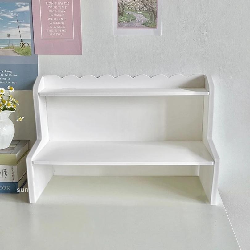 Double-Layer Desktop Organization Rack, Wood Fiber Board Painted Rectangular Storage Rack for Dormitory, Home, Office Display