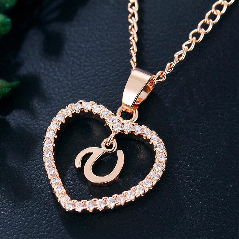 Charming Alphabet Elegant Pendant Initial Letter Simple Exquisite Love Heart Necklace Fashion DIY
