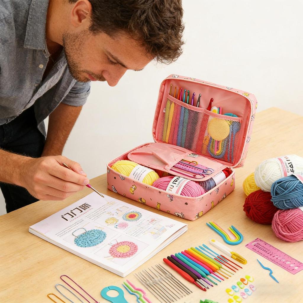Набор для вязания крючком Набор крючков для вязания крючком для начинающих с пряжей для вязания крючком Портативный набор для вязания крючком Крючки для вязания крючком Дорожные принадлежности для вязания крючком