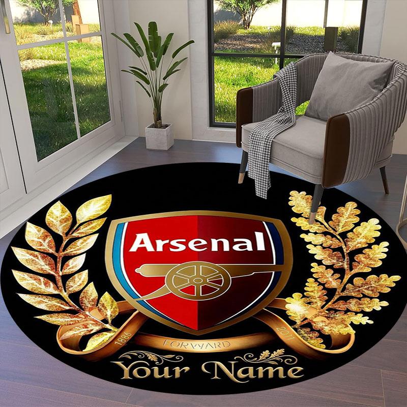 Arsenal F Custom Name Round Area Rug,Carpet Rug for Living Room Bedroom Sofa Playroom Decor,Non-slip Floor Mat