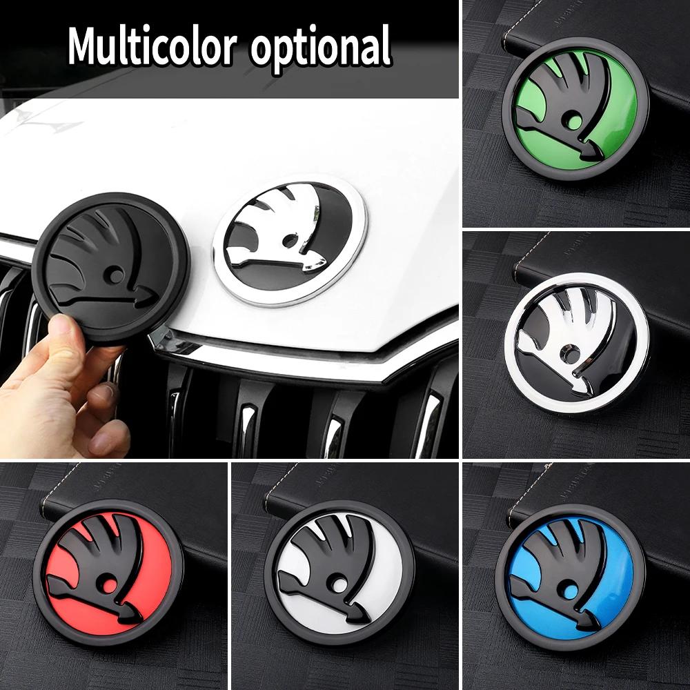 AHUQ1 Car Sticker 2025 New 80/90/100mm Car Front Rear Emblem Decoration Sticker Accessories For Skoda Yeti Octavia 2 3 a5 Fabia Kodiaq