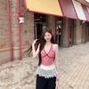 #Летний новый нишевый клетчатый жилет на бретелях женский с контрастной вставкой кружево внутри сексуальный вырез spicy girl топ модный