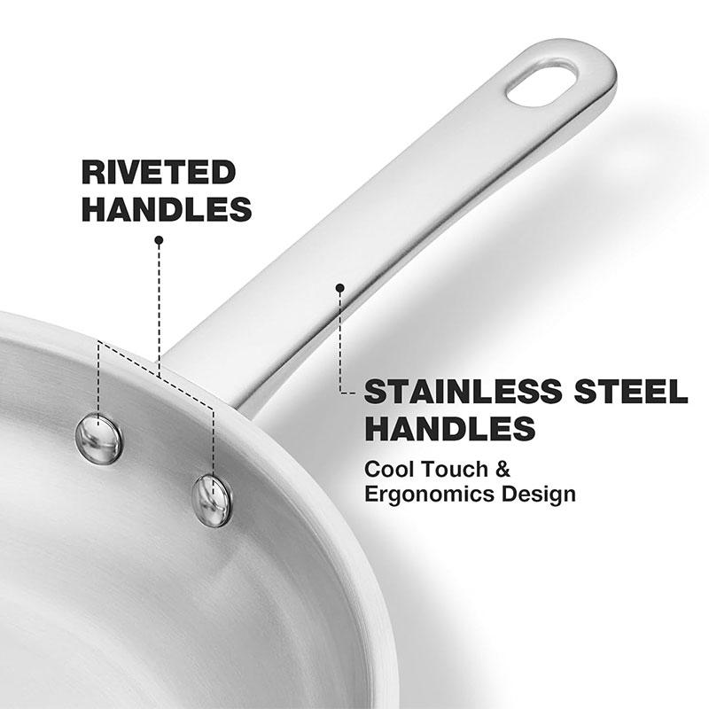 Tri-Ply Stainless Steel Frying Pan 8 Inch 10 Inch Induction Cooking Pan Skillet Fast Heating Chef's Pan Skillet Oven Safe