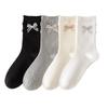 5 Pairs of Thin Solid-color Sweet Bow Mid Calf Socks for Girls In Summer