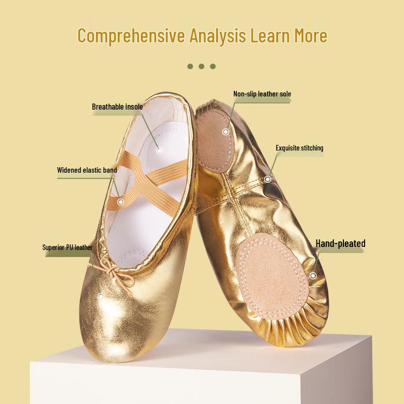 Children's Soft Sole PU Leather Dance Shoes, Women's Gold/Silver Yoga Ballet Shoes