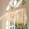 Circular Patterned Hanging Tassel Short Curtain Beige Lace Short Curtain for Living Room Bedroom Kitchen Cabinet Cover Curtain