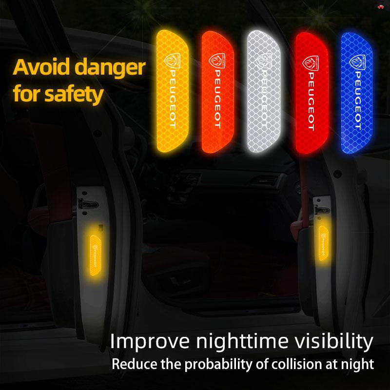 4Pcs Car Door Reflective Warning Stickers Accessories For Peugeot 5008 408 308 Landtrek 208 2008 3008 Rifter 508 4008 e-Expert