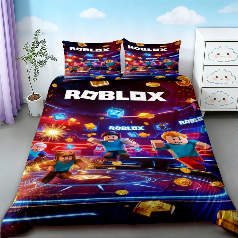 Мультяшный комплект постельного белья Roblox с пододеяльником Мягкое удобное покрывало для детской спальни Размер Twin Single